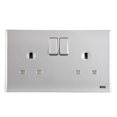 British General BG SILVER Neo Slimline 13A Double Socket (PCSL22)